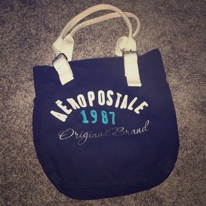 Aeropostale navy logo canvas beach tote bag zip